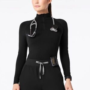 Figs Salta Seamless Long-Sleeved Under-Scrub Top Women's Size XS in Black - EUC!